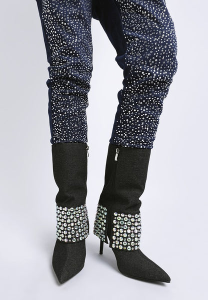 Basso Party Diamante Studded Stiletto Boots - Tigbul's Variety Fashion Shop