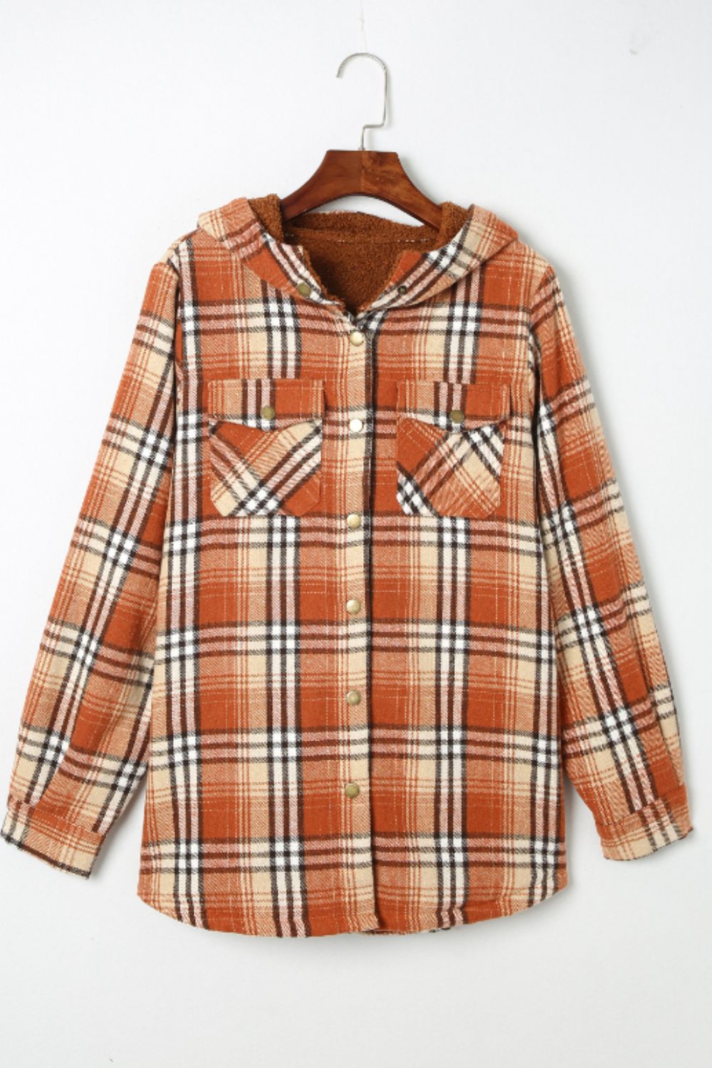 Plaid Button Up Long Sleeve Hooded Jacket - Tigbul's Variety Fashion Shop