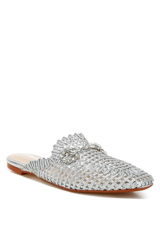 Roboma Metallic Woven Diamante Mules - Tigbul's Variety Fashion Shop