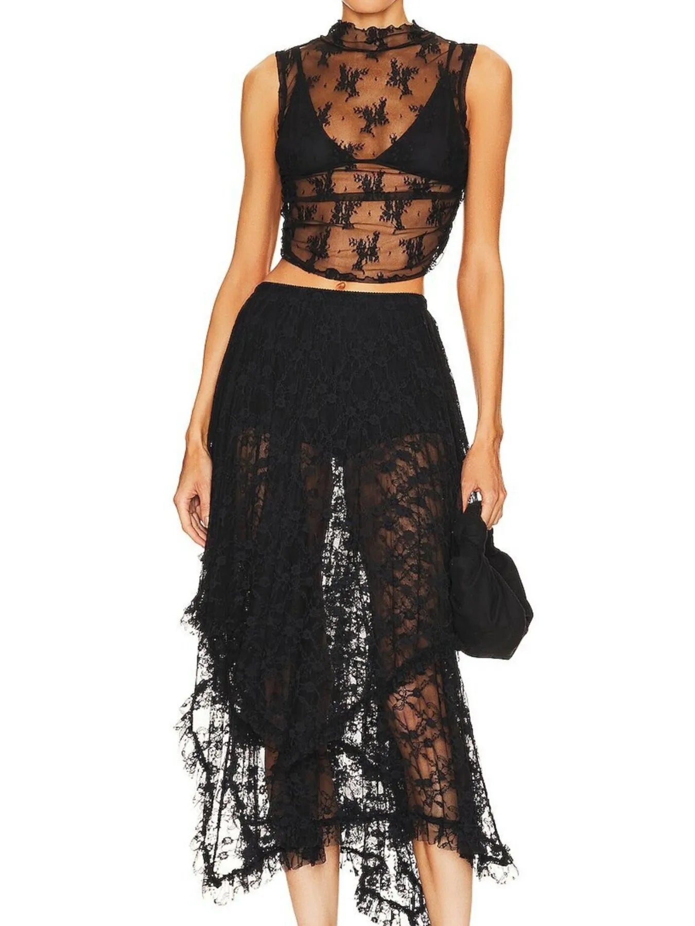 Asymmetrical Lace Midi Skirt - Tigbul's Variety Fashion Shop
