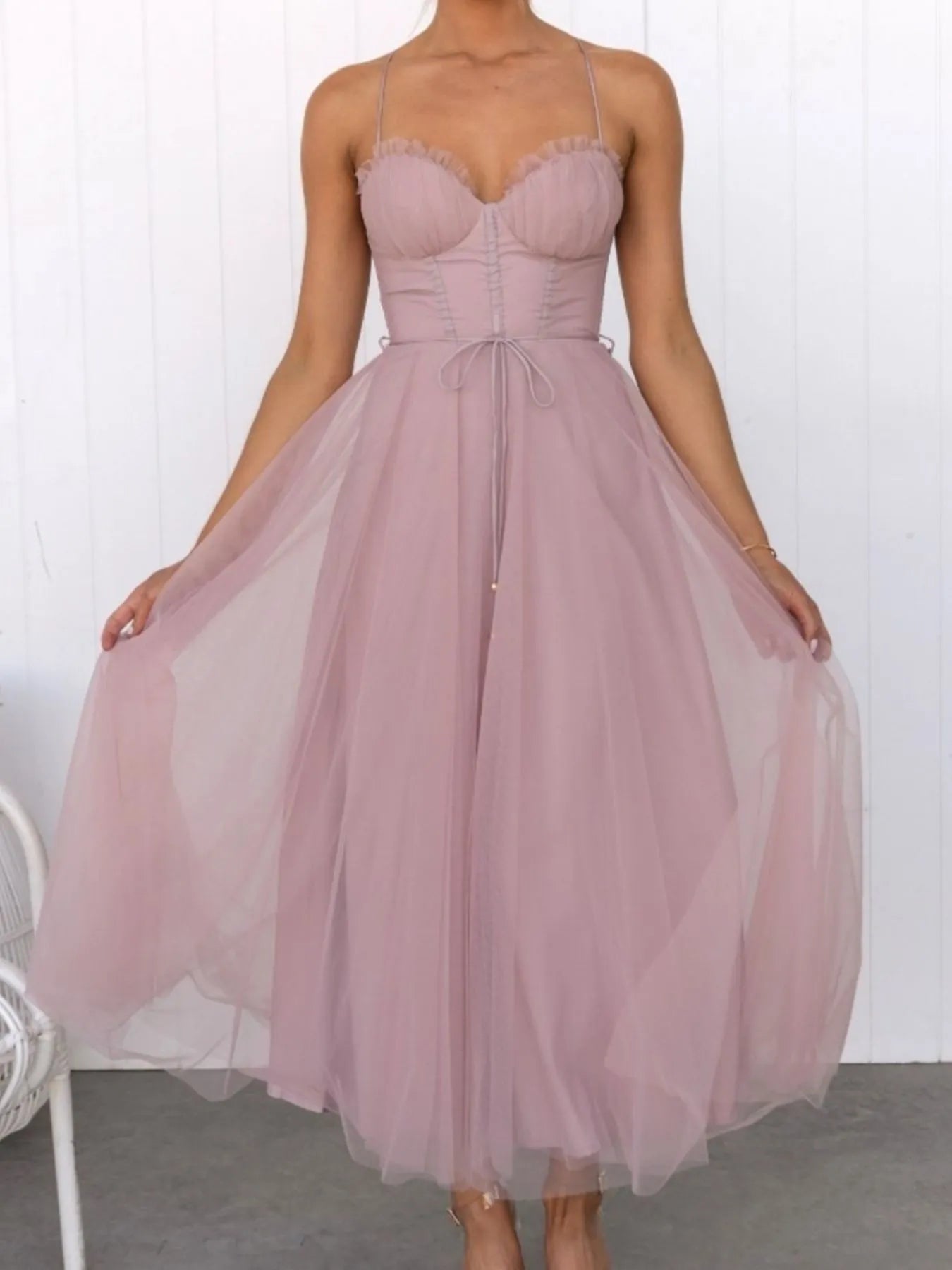Sweetheart Neck Tulle Midi Dress - Tigbul's Variety Fashion Shop