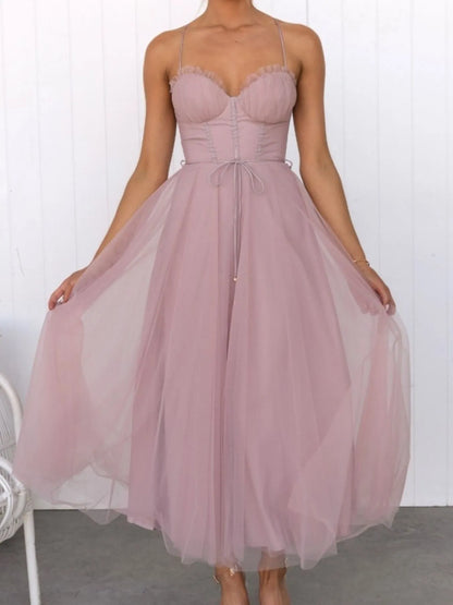 Sweetheart Neck Tulle Midi Dress - Tigbul's Variety Fashion Shop