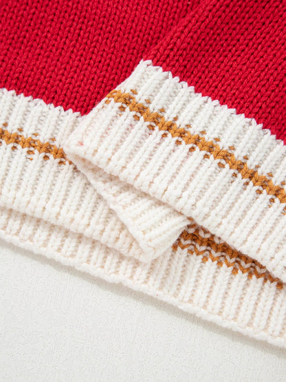 MERRY Contrast Edge Drop Shoulder Christmas Sweater - Tigbul's Variety Fashion Shop