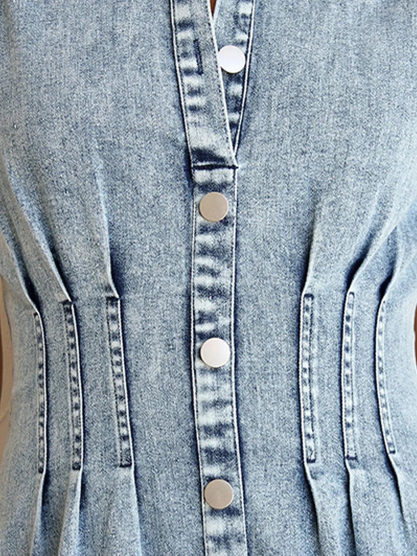 Puff Sleeve Button Front Denim Midi Dress - Tigbul's Variety Fashion Shop