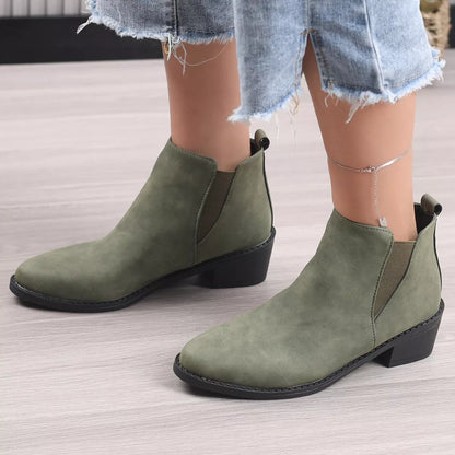 Point Toe Block Heels Ankle Boots - Tigbul's Variety Fashion Shop