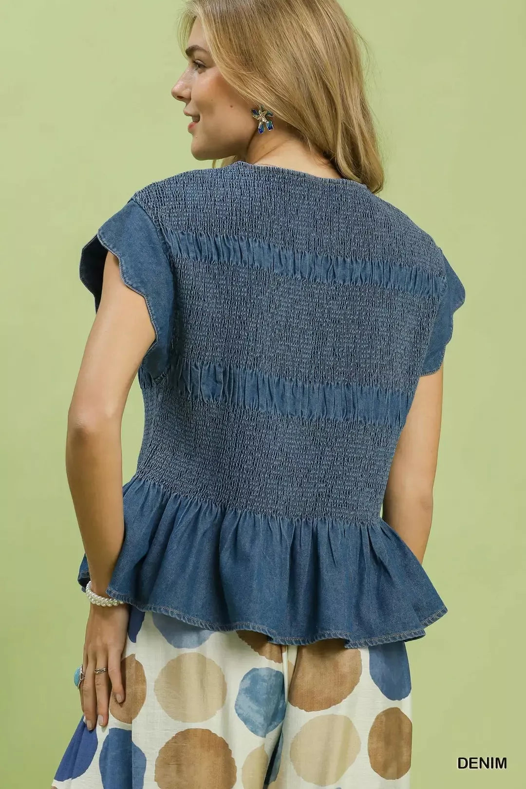 Umgee Smocked Peplum Top with Scalloped Ruffle Cap Sleeves - Tigbul's Variety Fashion Shop