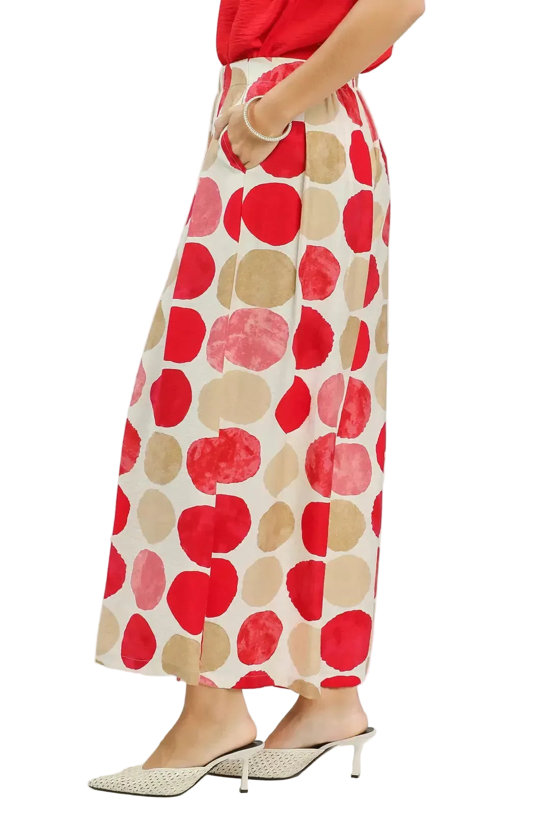 Women's Red Dot Print Wide Leg Pants | Tigbul Variety Fashion