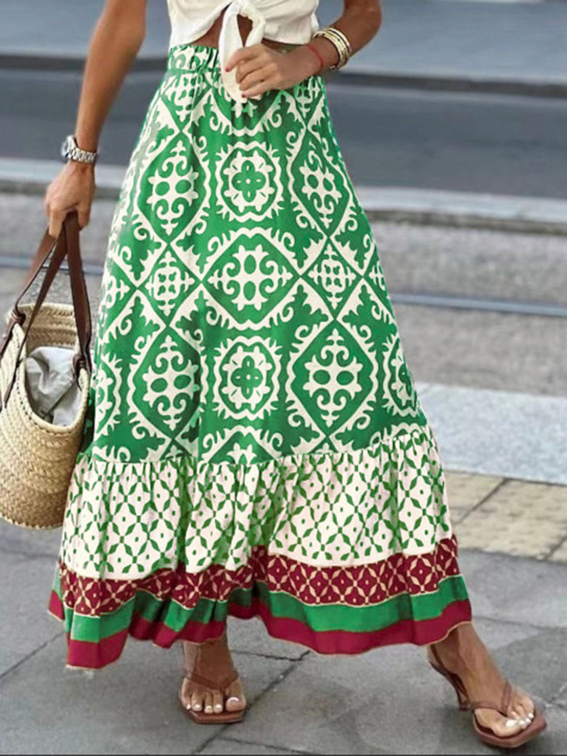 Geometric Elastic Waist Maxi Skirt - Tigbul's Variety Fashion Shop