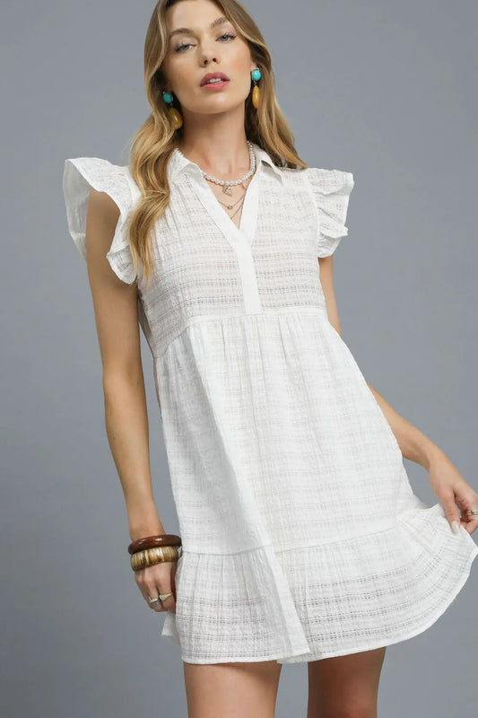 Umgee Ruffle Cap Sleeve Textured Mini Dress - Tigbul's Variety Fashion Shop