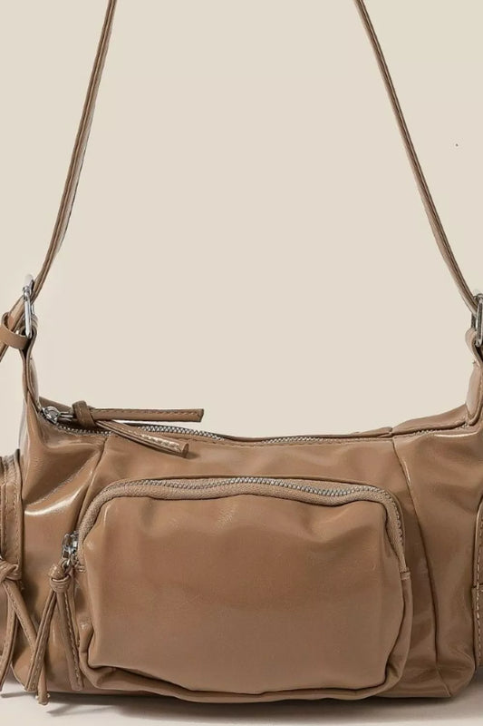 Fame Glossy Faux Leather Multi Pocket Hand Bag - Tigbul's Variety Fashion Shop