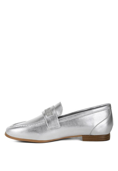 Eden Ode Rhinestone Strap Metallic Loafers - Tigbul's Variety Fashion Shop