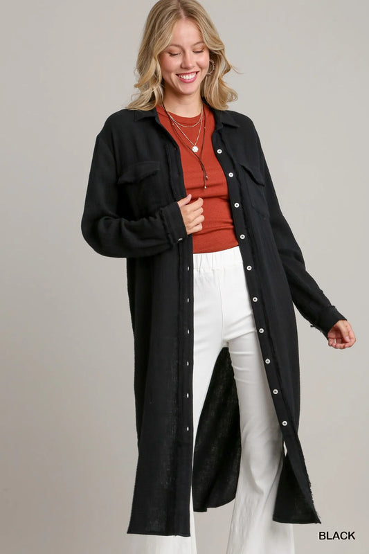 Umgee Cotton Gauze Button Down Shirt Dress - Tigbul's Variety Fashion Shop