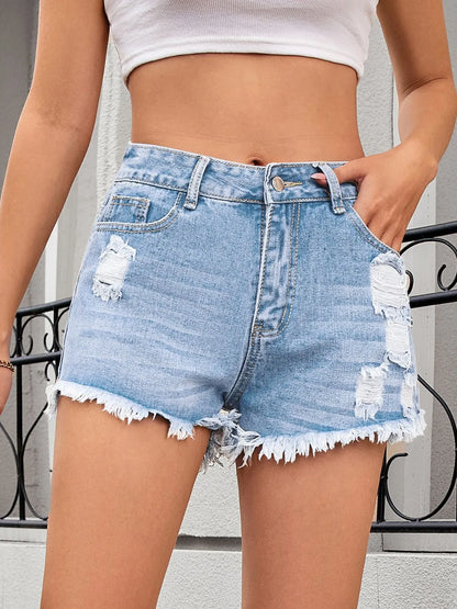 Distressed Raw Hem Denim Shorts - Tigbul's Variety Fashion Shop