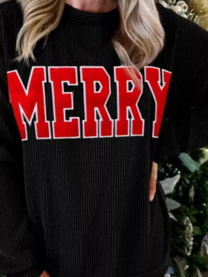 MERRY Round Neck Christmas Sweatshirt - Tigbul's Variety Fashion Shop