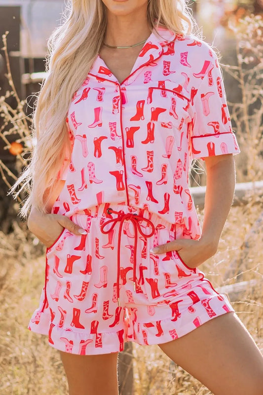 Cowgirl Boots Printed Shirt and Shorts Set - Tigbul's Variety Fashion Shop