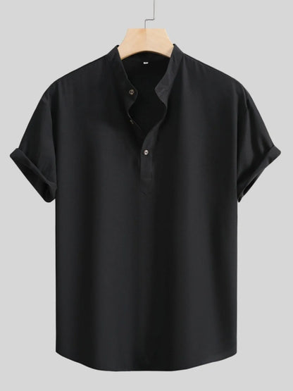 Men's Button Detail Short Sleeve Blouse - Tigbul's Variety Fashion Shop