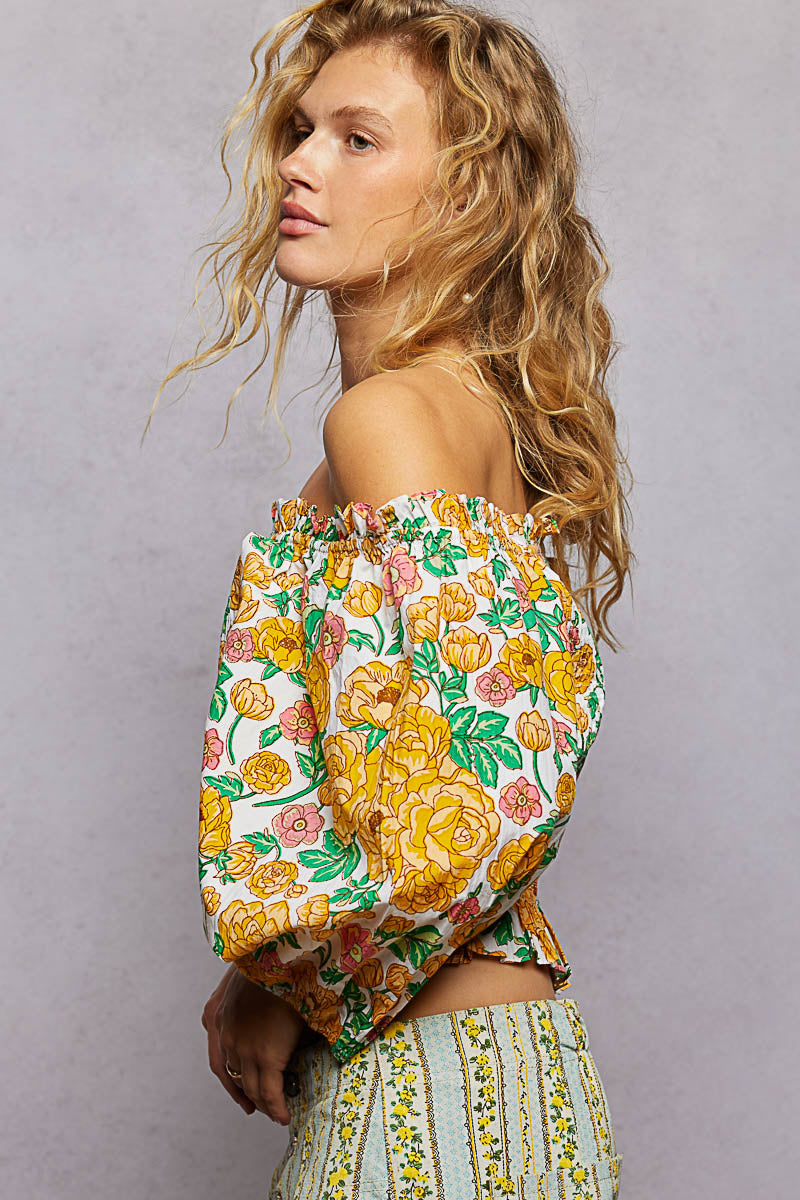 POL Floral Print Off-Shoulder Smocked Blouse | Tigbuls Variety