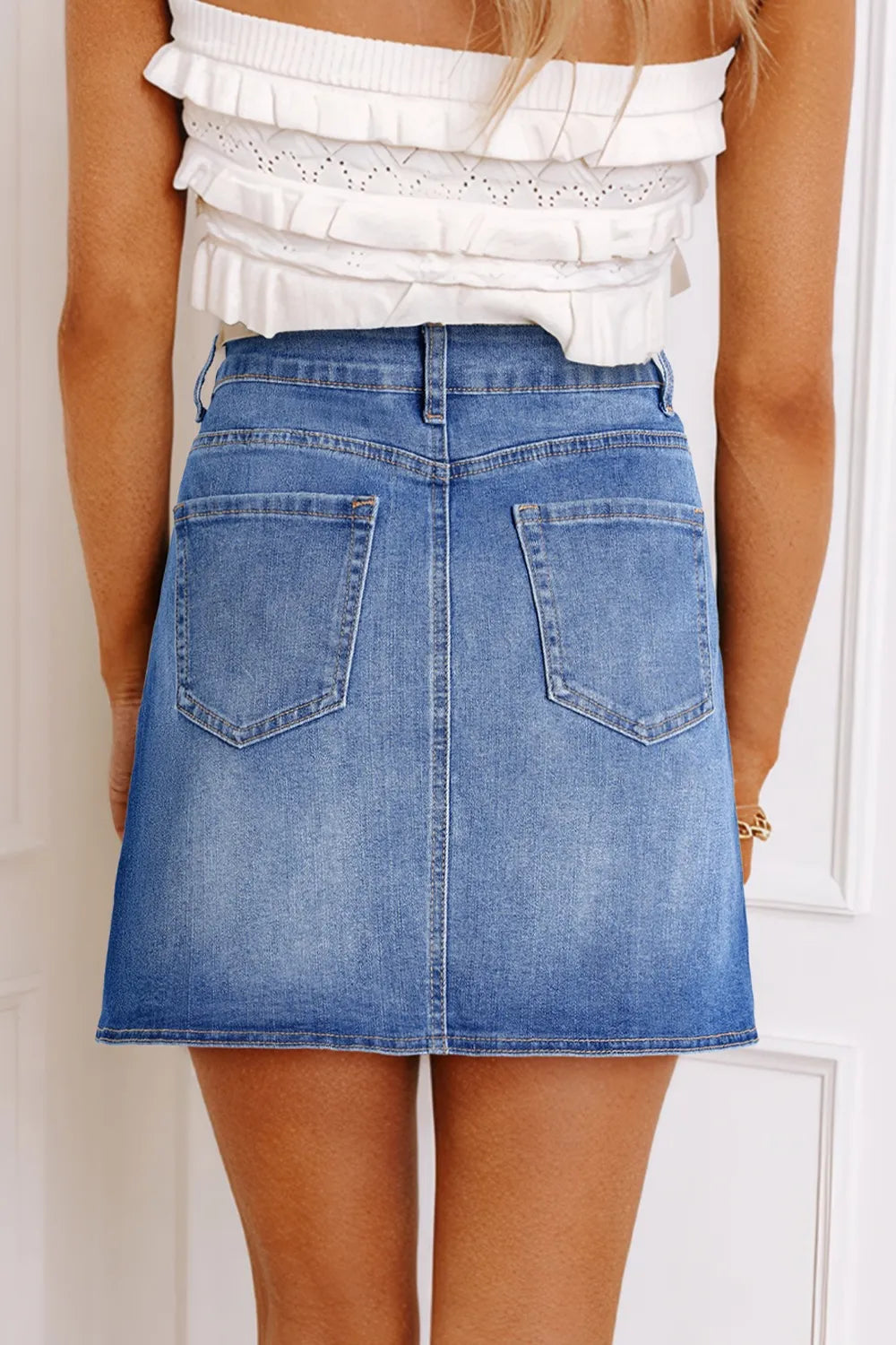Wrapped Crossed Waist Denim Mini Skirt - Tigbul's Variety Fashion Shop