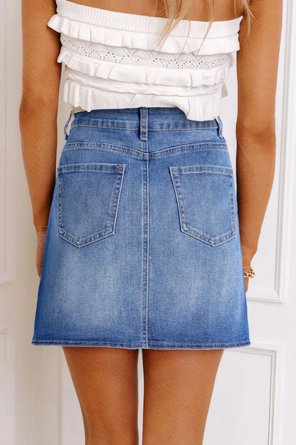 Wrapped Crossed Waist Denim Mini Skirt - Tigbul's Variety Fashion Shop