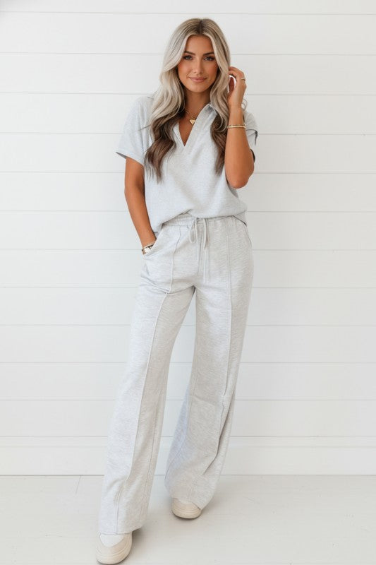 Light grey polo tee & drawstring pants set