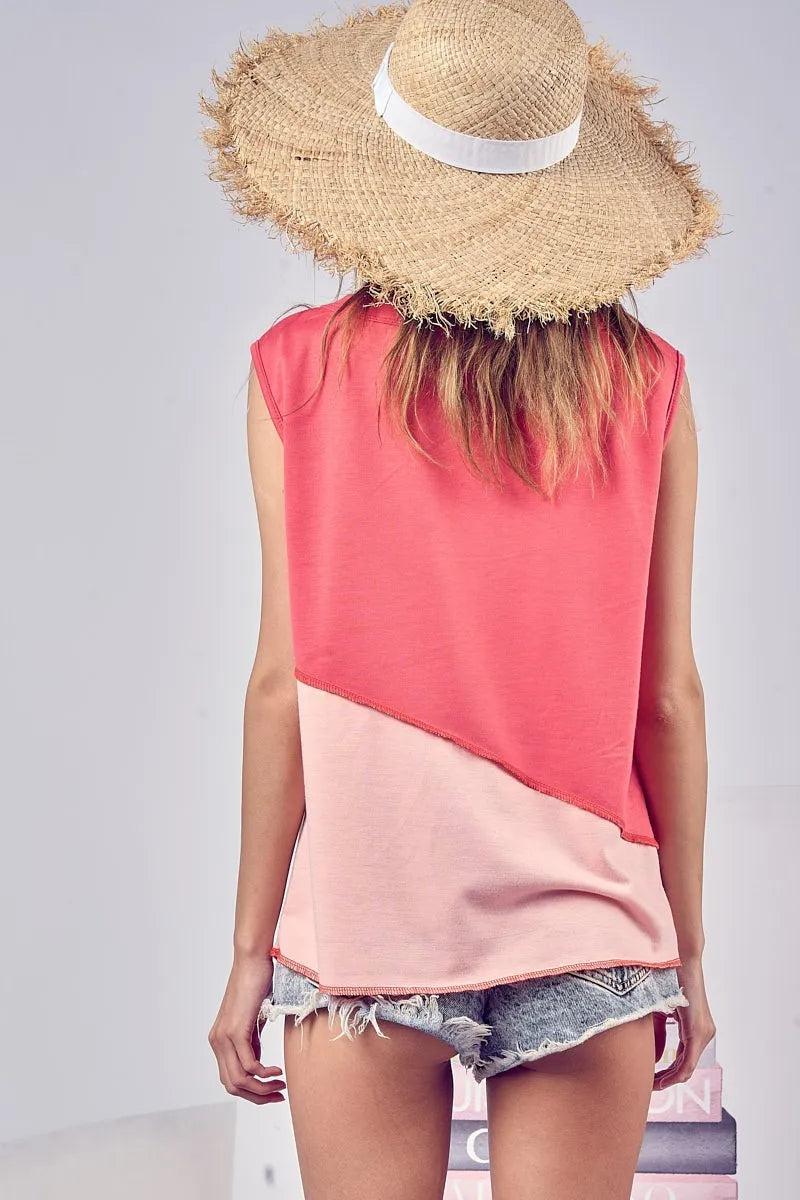 Color Block Contrast Stitching Buttoned Henley Top - Tigbul's Variety Fashion Shop