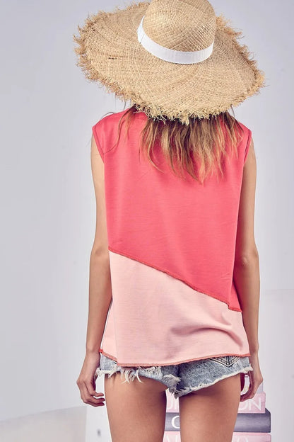 Color Block Contrast Stitching Buttoned Henley Top - Tigbul's Variety Fashion Shop