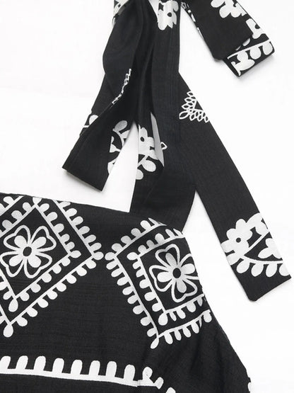 Black Printed Square Neck Maxi Cami Dress - Tigbul's Variety Fashion Shop