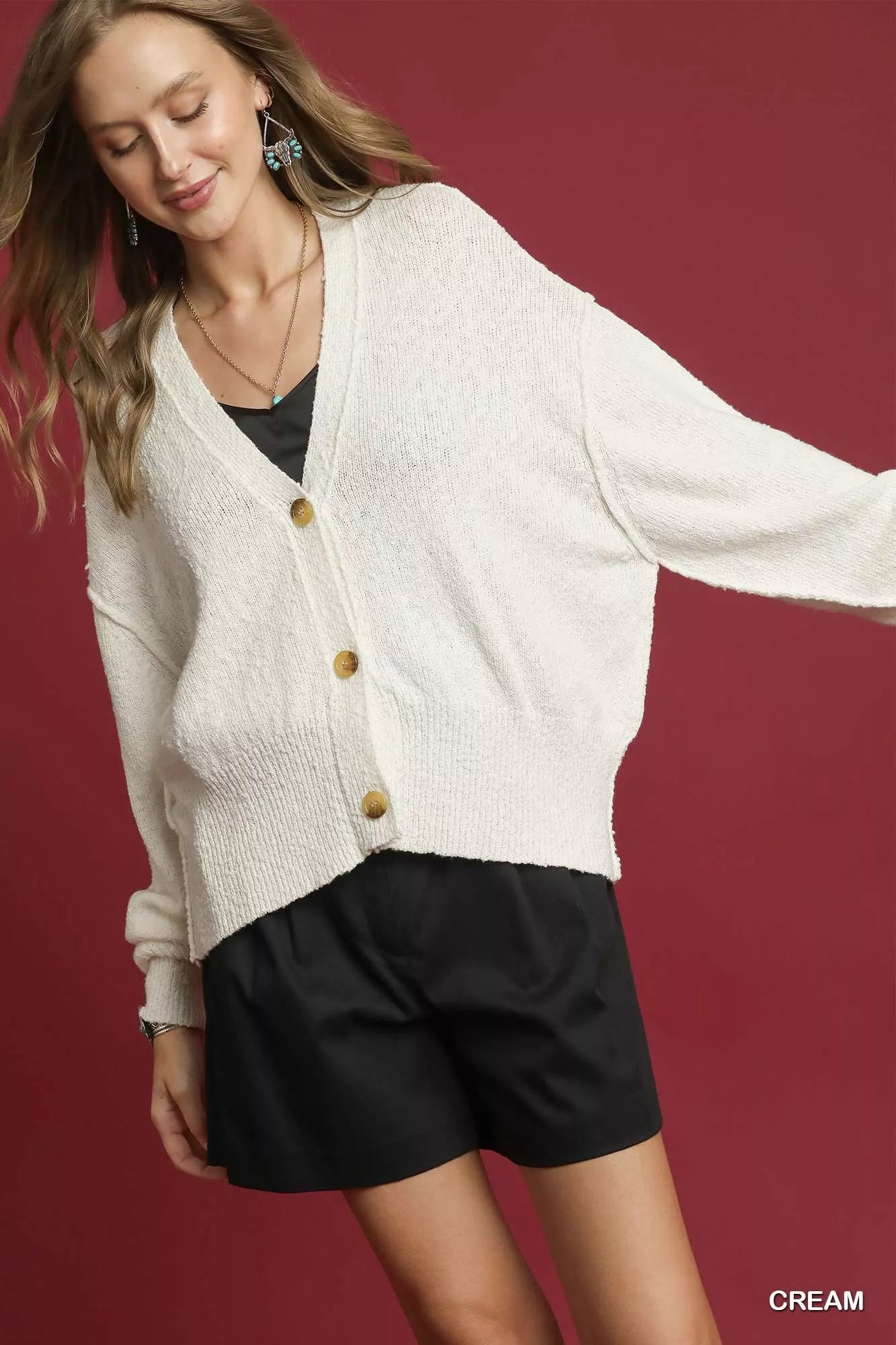 Umgee Button-Front V-Neck Knit Cardigan - Tigbul's Variety Fashion Shop
