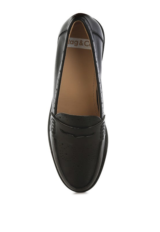 Clotilda Perforated Low Heel Loafers - Tigbul's Variety Fashion Shop