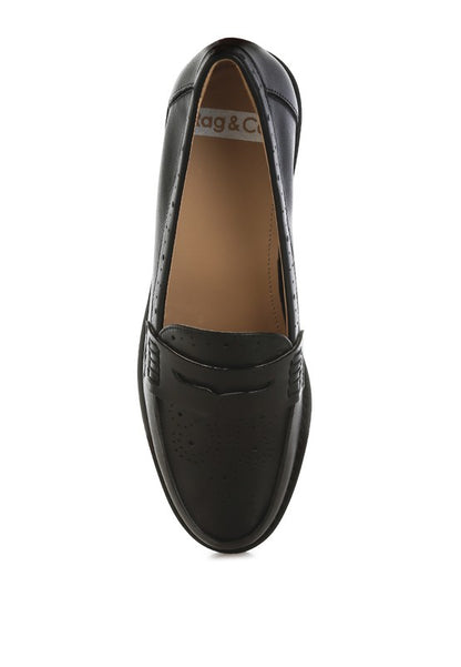 Clotilda Perforated Low Heel Loafers - Tigbul's Variety Fashion Shop