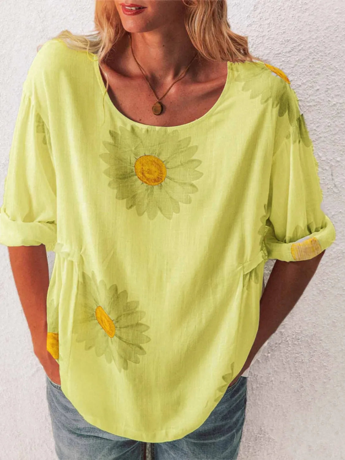Full Size Flower Round Neck Half Sleeve T-Shirt Plus Size - Tigbul's Variety Fashion Shop