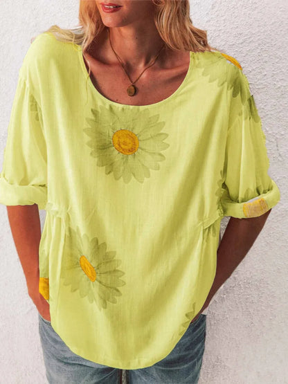 Full Size Flower Round Neck Half Sleeve T-Shirt Plus Size - Tigbul's Variety Fashion Shop