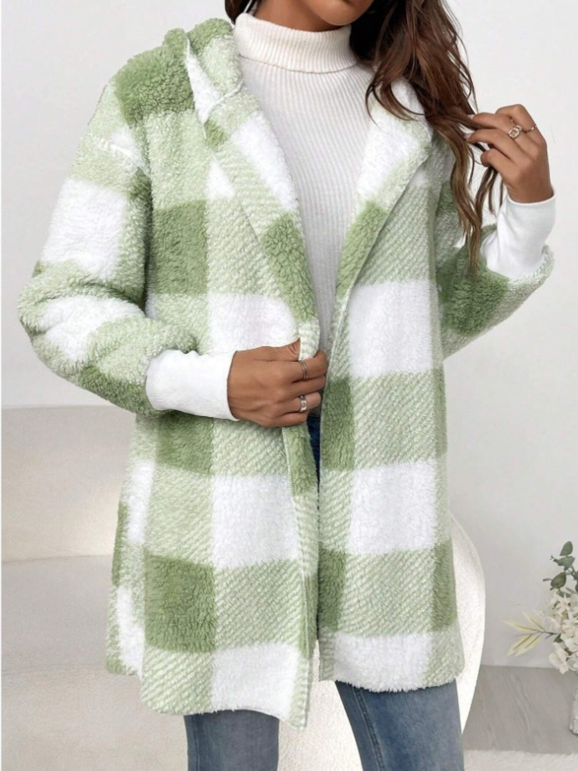 Plaid Long Sleeve Hooded Coat - Tigbul's Variety Fashion Shop