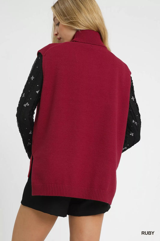 Umgee High-Low Turtleneck Sleeveless Sweater Top - Tigbul's Variety Fashion Shop