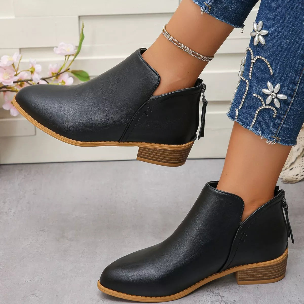 Women's Point Toe Block Heels Boots - Tigbul's Variety Fashion Shop
