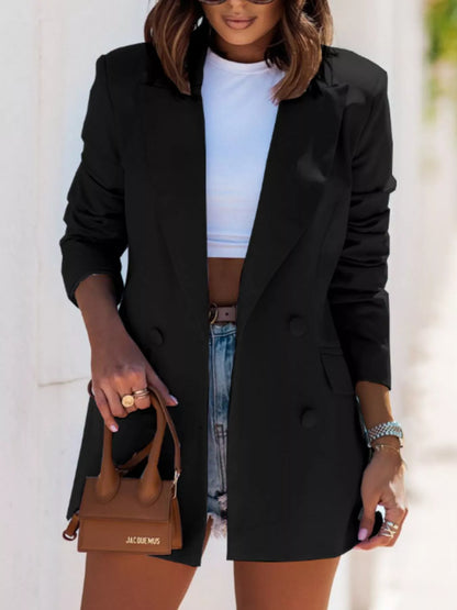 Lapel Collar Long Sleeve Blazer - Tigbul's Variety Fashion Shop