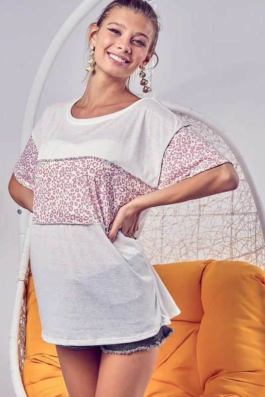 Triblend Knit with Leopard Block Out Stitching - Tigbul's Variety Fashion Shop