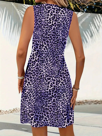 Leopard V-Neck Sleeveless Mini Dress - Tigbul's Variety Fashion Shop