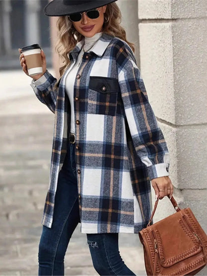 Oversized Plaid Flannel Long Sleeve Jacket - Tigbul's Variety Fashion Shop