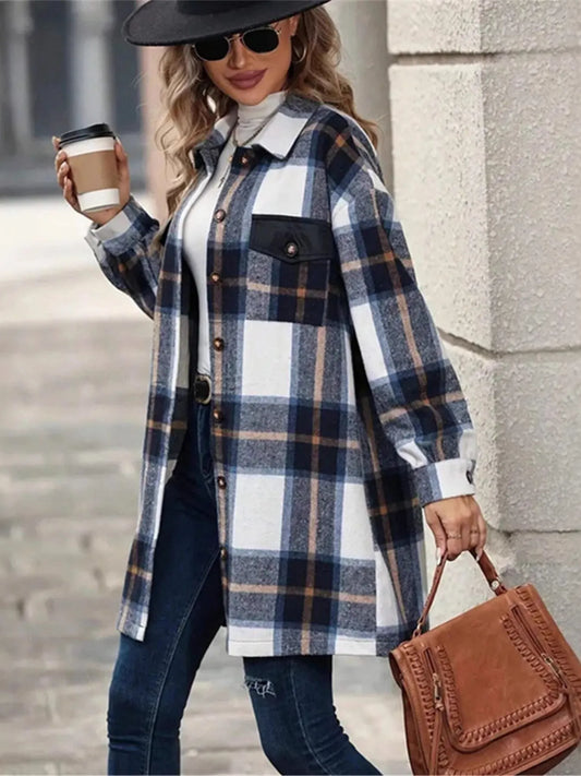 Oversized Plaid Flannel Long Sleeve Jacket - Tigbul's Variety Fashion Shop
