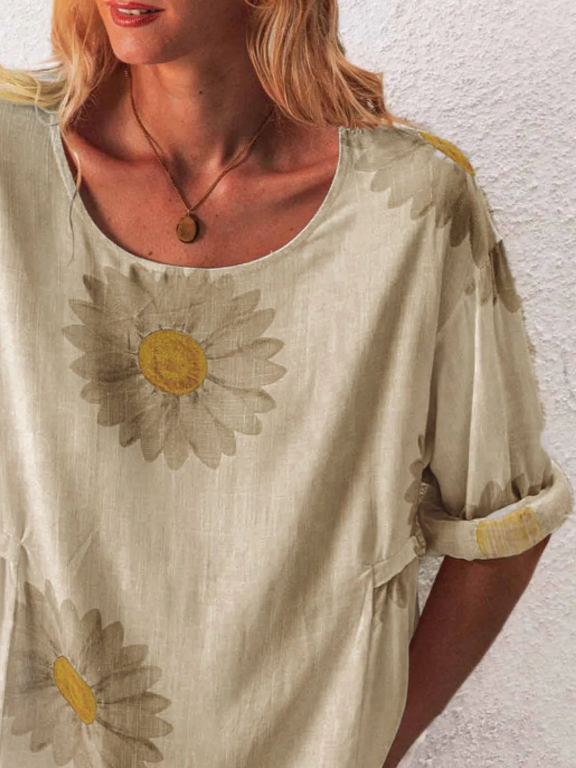 Full Size Flower Round Neck Half Sleeve T-Shirt Plus Size - Tigbul's Variety Fashion Shop