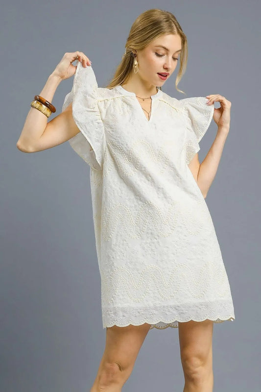 Umgee Scalloped Hem Embroidered Mini Dress - Tigbul's Variety Fashion Shop