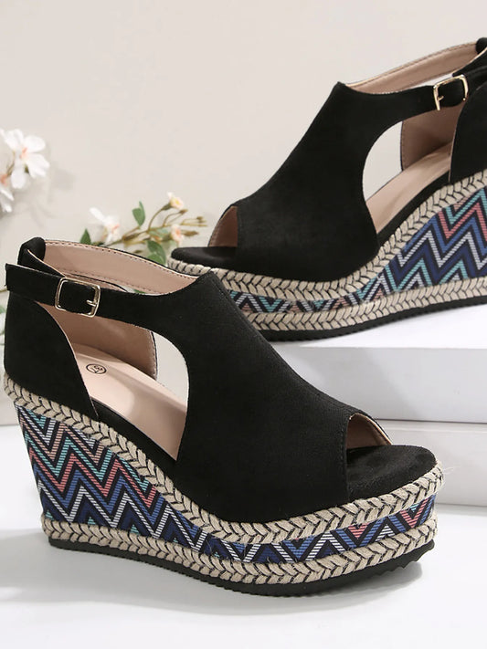Cutout Platform Wedge Sandals - Tigbul's Variety Fashion Shop