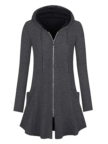 Longline Hooded Zip-Up Cardigan Coat with Flared Hem - Tigbul's Variety Fashion Shop