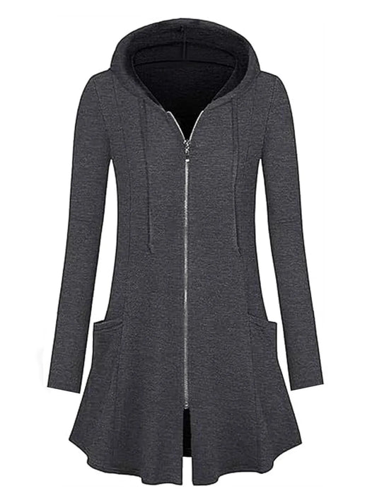 Longline Hooded Zip-Up Cardigan Coat with Flared Hem - Tigbul's Variety Fashion Shop