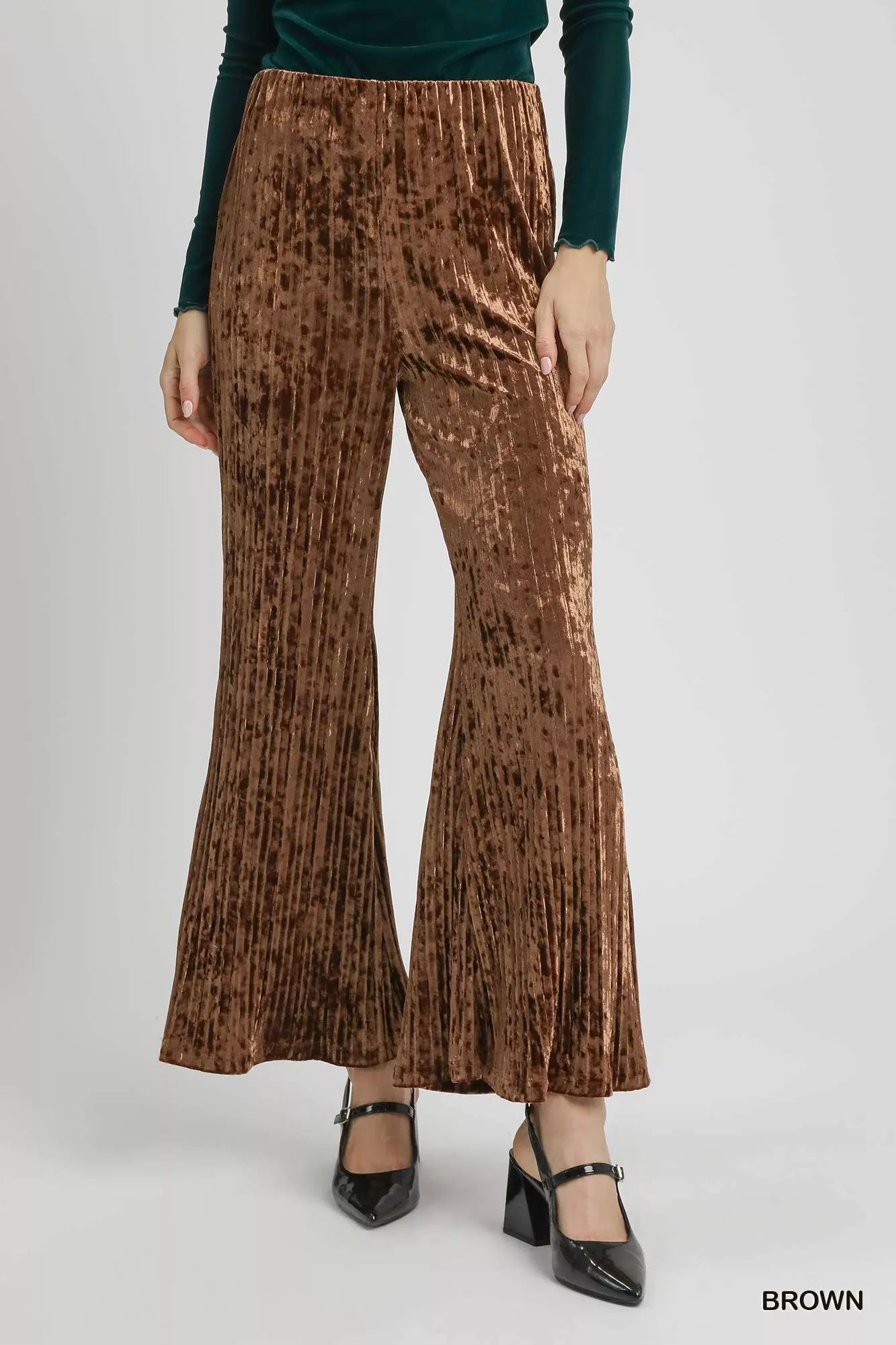 Umgee Velvet Pleated Wide Leg Pants - Tigbul's Variety Fashion Shop