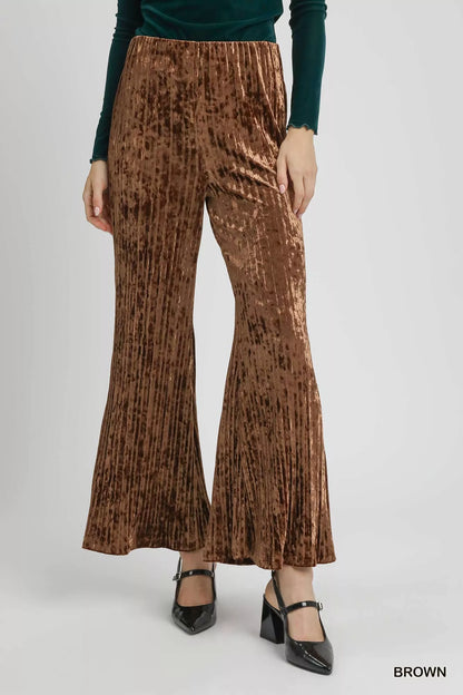 Umgee Velvet Pleated Wide Leg Pants - Tigbul's Variety Fashion Shop