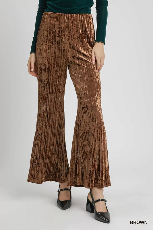Umgee Velvet Pleated Wide Leg Pants - Tigbul's Variety Fashion Shop