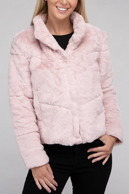 Fluffy Zip-Up Sweater Jacket - Tigbuls Variety Fashion