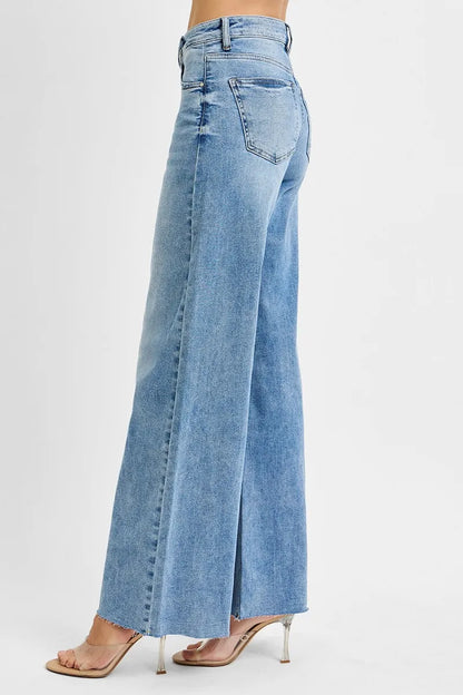 RISEN Full Size Tummy Control High Rise Ankle Palazzo Jeans Plus Size - Tigbul's Variety Fashion Shop